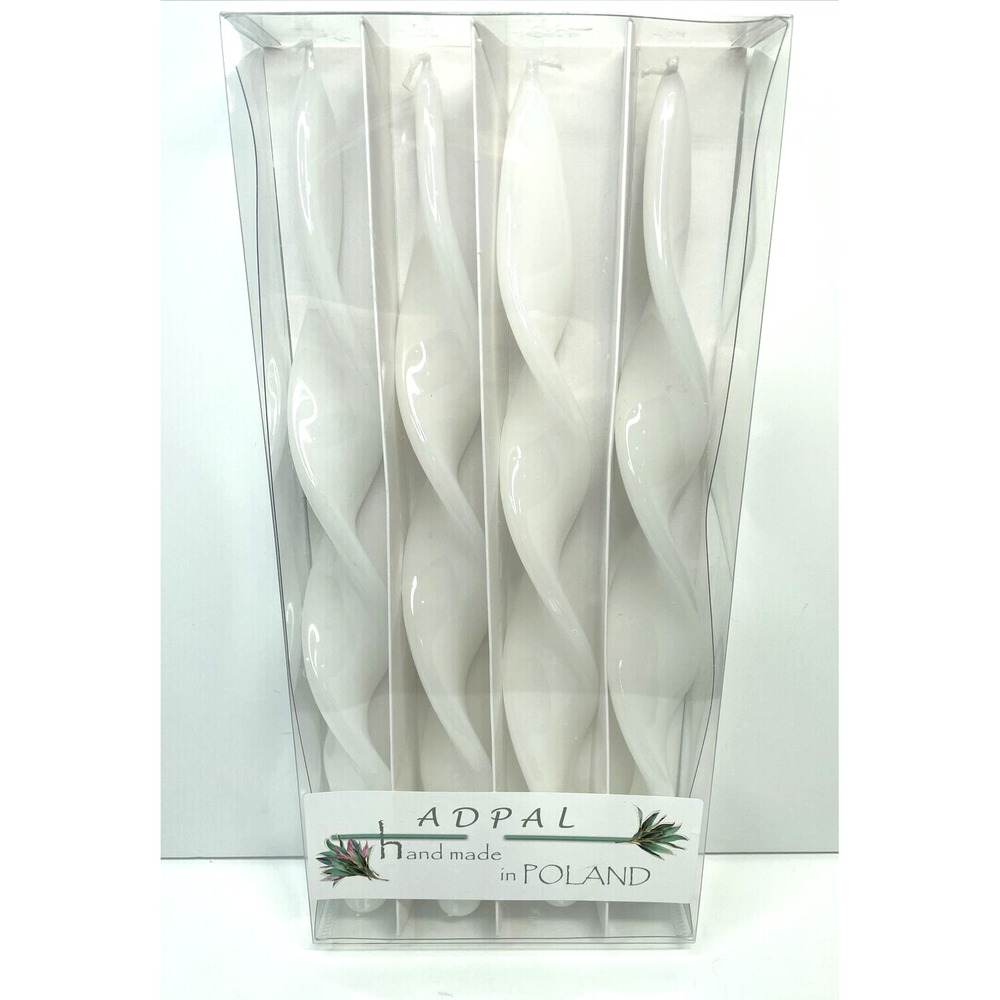 ADPAL Elegant White Lacquer Twisted Taper Candles Handmade in‎ Poland Wedding